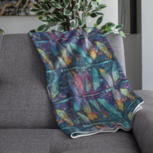 Stained Glass Dragonfly Design Fleece Blanket