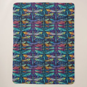 Stained Glass Dragonfly Design Sherpa Blanket