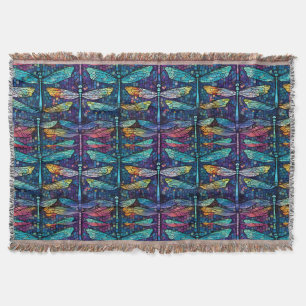 Stained Glass Dragonfly Design Throw Blanket