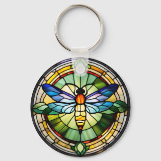 Stained Glass Dragonfly Key Ring