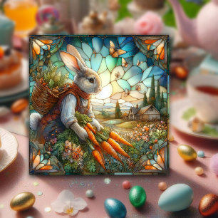 Stained Glass Easter Bunny Country Harvest Holiday Card