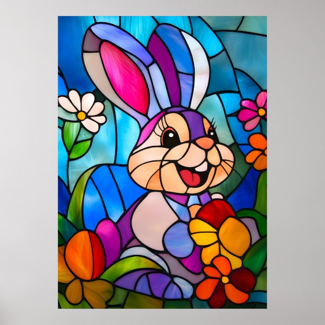 Stained Glass Easter Bunny Cute Poster (Front)