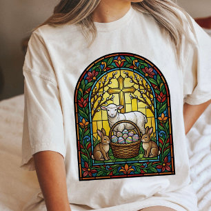 Stained Glass Easter Lamb Bunnies Window Tri-Blend Shirt