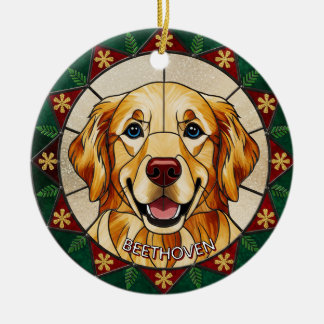 Stained glass effect DOG'S name Christmas Ceramic Ornament