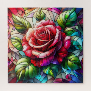 Stained Glass Effect Elegant Floral Design Jigsaw Puzzle