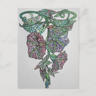 Stained Glass Effect Morning Glory September Birth Postcard