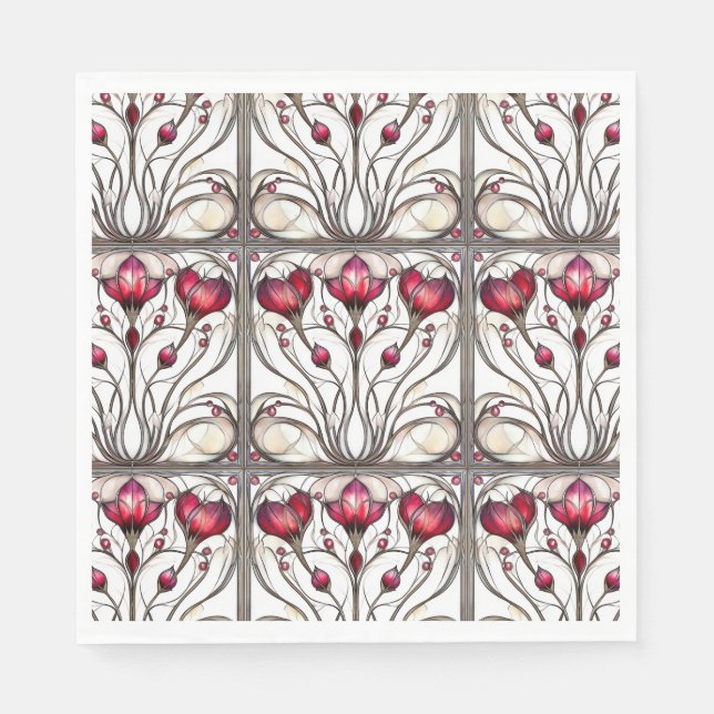 Stained Glass Elegant Red Floral Napkin (Front)