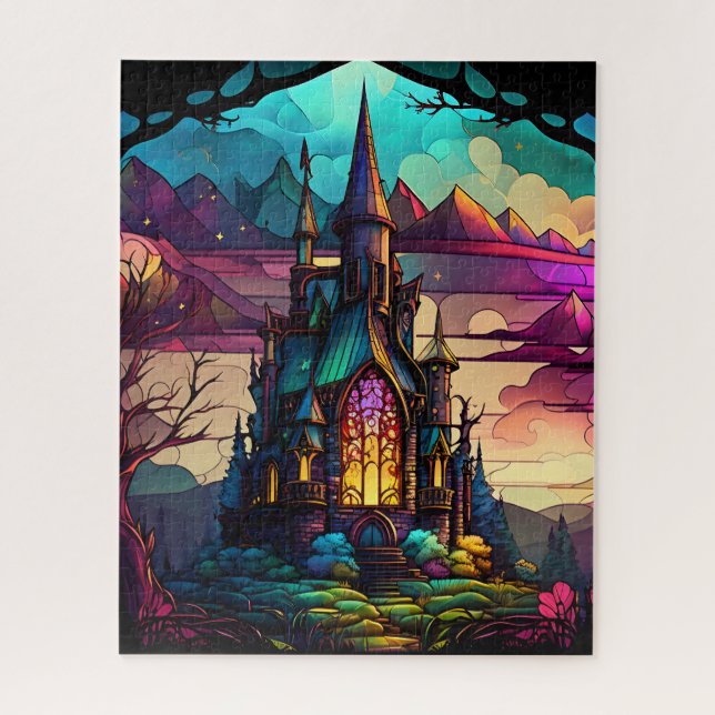 Stained Glass Fairytale Castle, Pretty Princess Jigsaw Puzzle (Vertical)