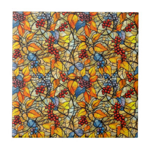 Stained Glass Fall Leave Pattern Ceramic Tile