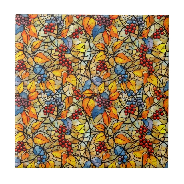 Stained Glass Fall Leave Pattern Ceramic Tile (Front)