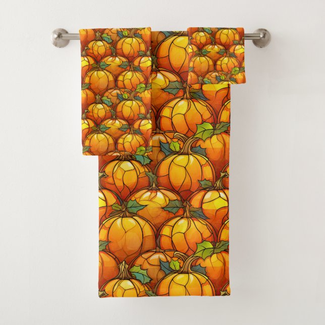 Stained Glass Fall Pumpkin Field  Bath Towel Set (Insitu)