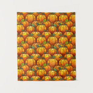 Stained Glass Fall Pumpkin Field Tapestry