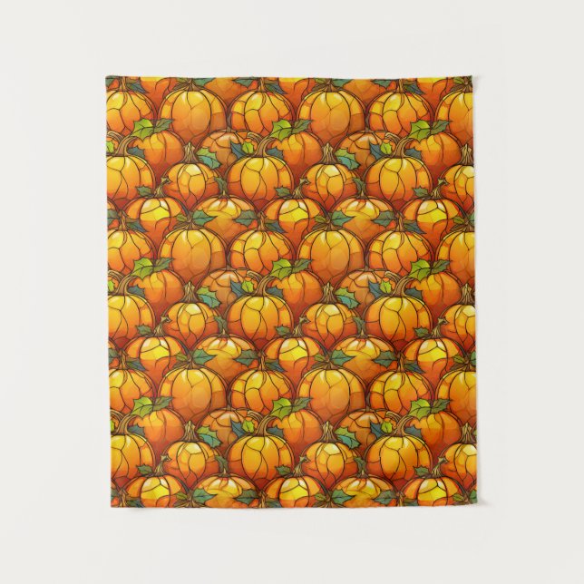 Stained Glass Fall Pumpkin Field  Tapestry (Front)