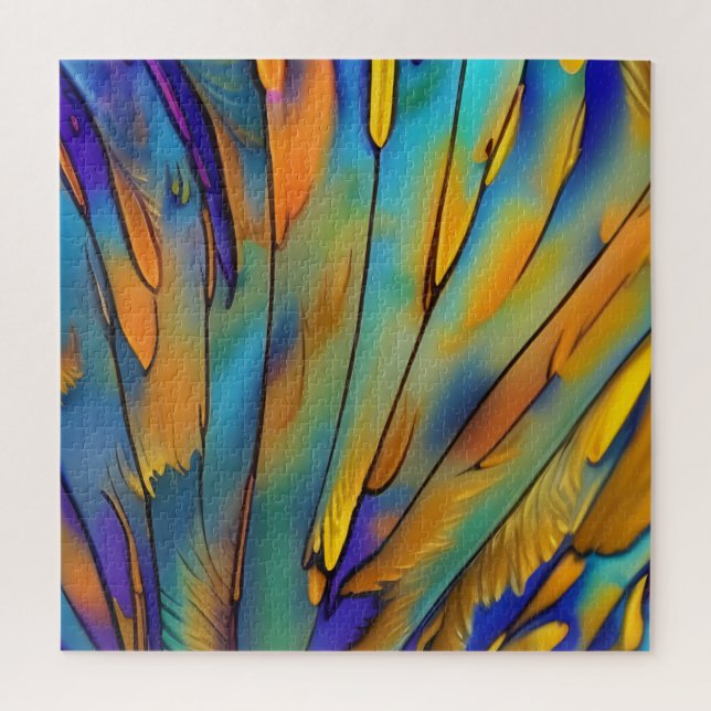 Stained Glass Feather AI Abstract Art   Jigsaw Puzzle (Vertical)