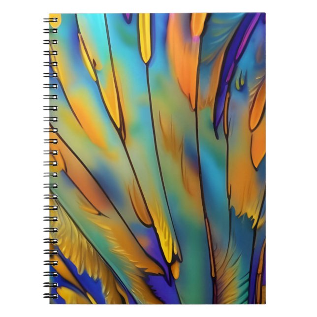 Stained Glass Feather AI Abstract Art   Notebook (Front)