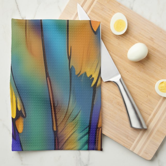 Stained Glass Feather AI Abstract Art   Tea Towel (Quarter Fold)