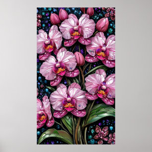 Stained Glass Featuring Pink Orchids Poster