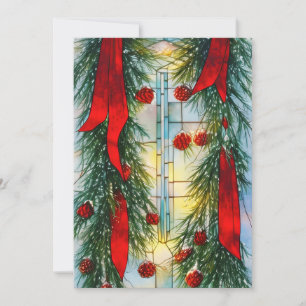 Stained glass fir and ribbon budget Christmas Holiday Card