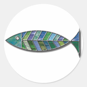 Stained Glass Fish Classic Round Sticker