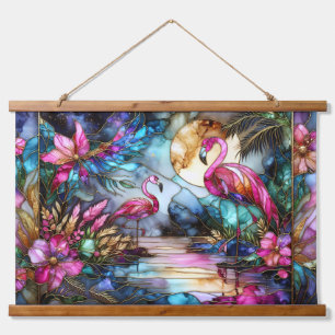 Stained Glass Flamingo Moon Garden Hanging Tapestry