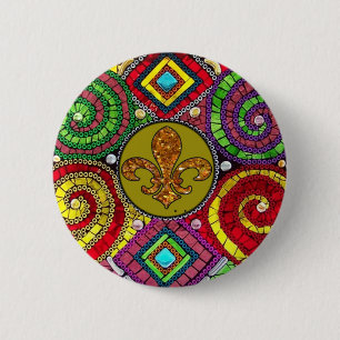 Stained Glass Fleur De Lis Abstract 6 Cm Round Badge