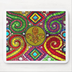 Stained Glass Fleur De Lis Abstract Mouse Pad