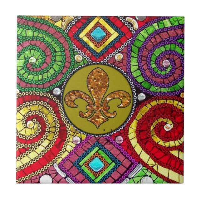 Stained Glass Fleur De Lis Abstract Tile (Front)