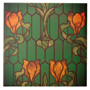 Stained glass floral art nouveau flowers elegant ceramic tile