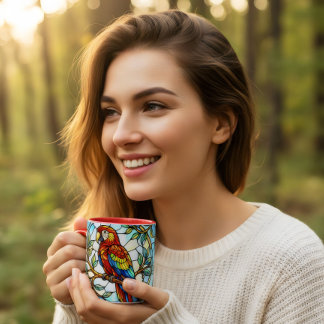 Stained glass floral beautiful parrot coffee  mug