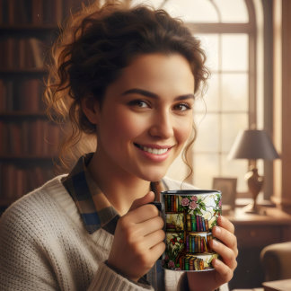 Stained glass floral bookshelf book lover coffee  mug