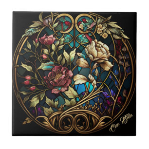 Stained Glass Floral Bouquet Ceramic Tile