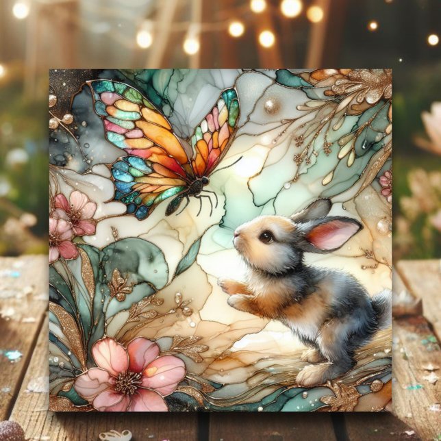 Stained Glass Floral Bunny Christian Easter  Holiday Card (Creator Uploaded)
