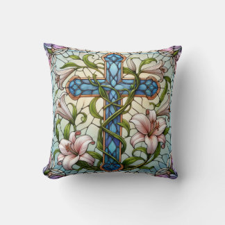 Stained Glass Floral Cross Cushion