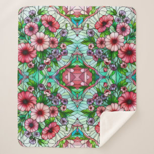 Stained Glass Floral Design Sherpa Blanket
