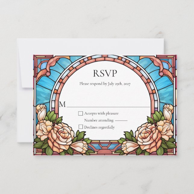 Stained Glass Floral Frame Wedding RSVP Reply (Front)