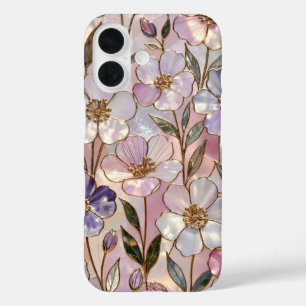 Stained Glass Floral iPhone Case Pink Gold Flowers