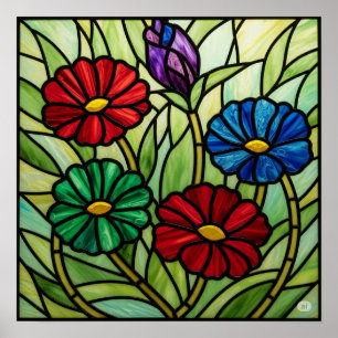 Stained Glass Floral Mosaic Art Poster