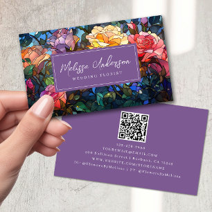 Stained Glass Floral Roses QR Code Business Card