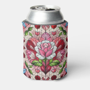 Stained glass floral Valentine's day Can Cooler