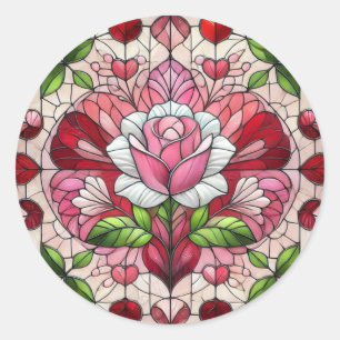 Stained glass floral Valentine's day Classic Round Sticker