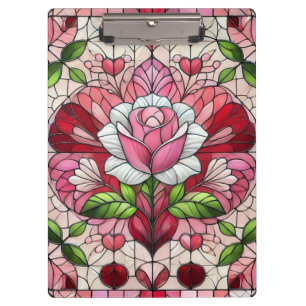 Stained glass floral Valentine's day Clipboard