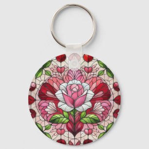 Stained glass floral Valentine's day Key Ring