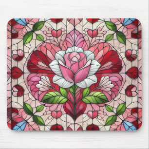 Stained glass floral Valentine's day Mouse Pad