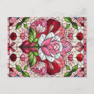 Stained glass floral Valentine's day Postcard