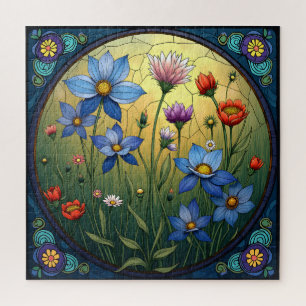 Stained Glass Florals Jigsaw Puzzle