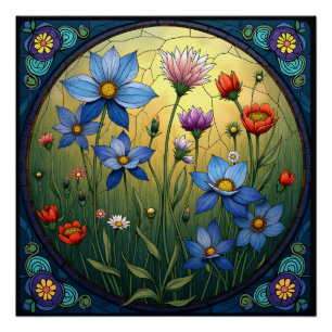 Stained Glass Florals Poster
