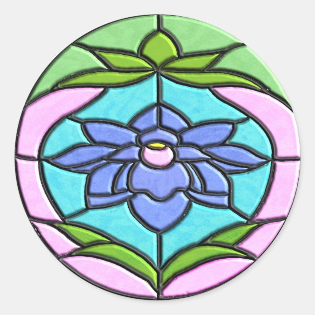 STAINED GLASS FLOWER by SHARON SHARPE Classic Round Sticker (Front)