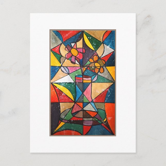 Stained Glass Flower Pot Acrylic Artwork Postcard (Front)