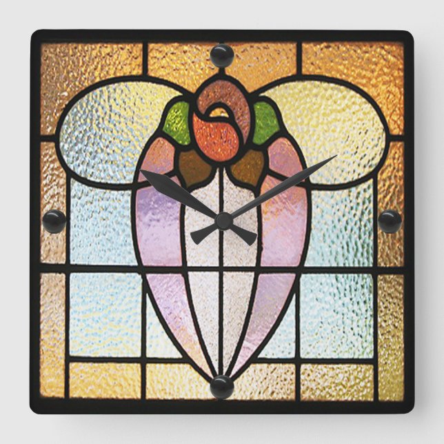 Stained Glass Flower Square Wall Clock (Front)