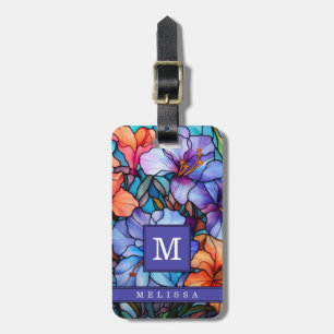 Stained Glass Flowers Background Luggage Tag